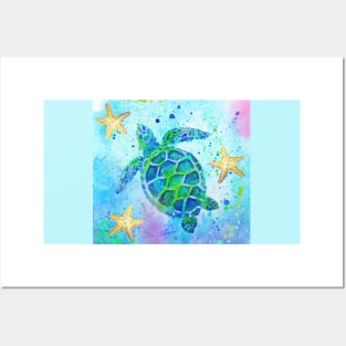 Sea Turtle with Starfish Posters and Art